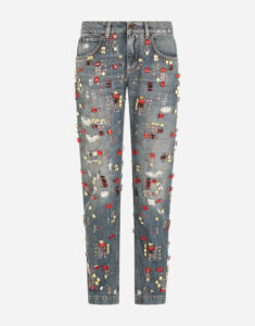 Boyfriend Jeans with Stone Embellishment